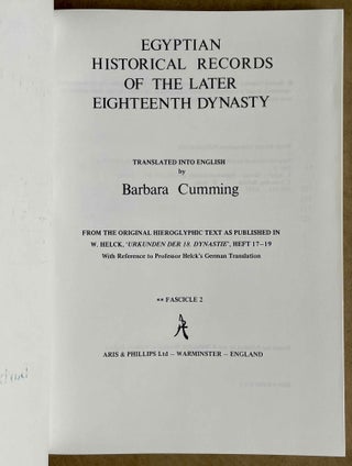 Egyptian historical records of the later 18th dynasty. Transl. by B. Cumming & B.G. Davies. 6 vols (complete set)[newline]M3759a-07.jpeg
