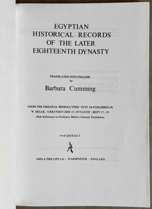 Egyptian historical records of the later 18th dynasty. Transl. by B. Cumming & B.G. Davies. 6 vols (complete set)[newline]M3759a-10.jpeg