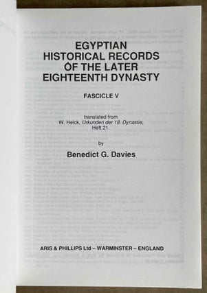 Egyptian historical records of the later 18th dynasty. Transl. by B. Cumming & B.G. Davies. 6 vols (complete set)[newline]M3759a-18.jpeg