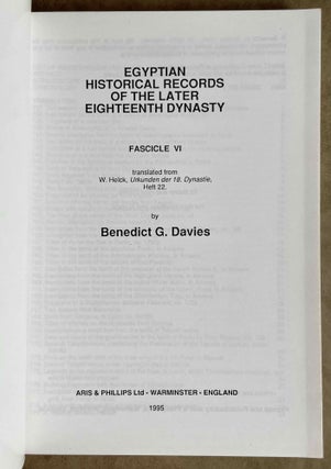Egyptian historical records of the later 18th dynasty. Transl. by B. Cumming & B.G. Davies. 6 vols (complete set)[newline]M3759a-24.jpeg