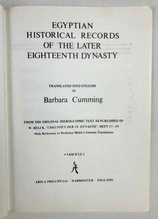 Egyptian historical records of the later 18th dynasty. Transl. by B. Cumming & B.G. Davies. 6 vols (complete set)[newline]M3759b-02.jpeg