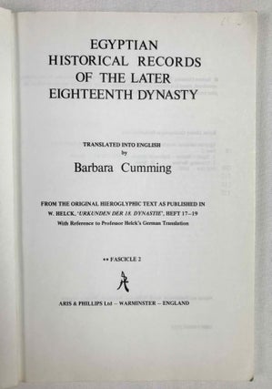 Egyptian historical records of the later 18th dynasty. Transl. by B. Cumming & B.G. Davies. 6 vols (complete set)[newline]M3759b-08.jpeg
