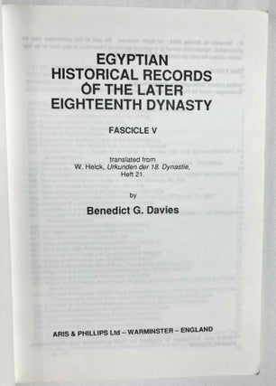 Egyptian historical records of the later 18th dynasty. Transl. by B. Cumming & B.G. Davies. 6 vols (complete set)[newline]M3759b-25.jpeg
