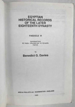 Egyptian historical records of the later 18th dynasty. Transl. by B. Cumming & B.G. Davies. 6 vols (complete set)[newline]M3759b-32.jpeg