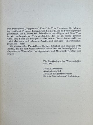 Festschrift Hintze. Ägypten und Kusch
