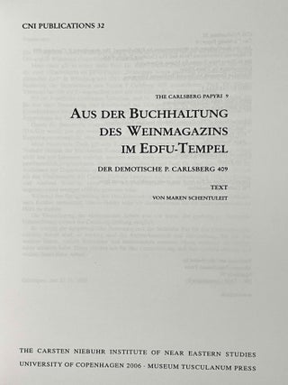 Aus der Buchhaltung des Weinmagazins im Edfu-Tempel. Der Demotische P. Carlsberg 409. 2 volumes (complete set) (The Carlsberg Papyri, vol. 9)