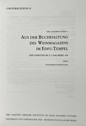 Aus der Buchhaltung des Weinmagazins im Edfu-Tempel. Der Demotische P. Carlsberg 409. 2 volumes (complete set) (The Carlsberg Papyri, vol. 9)