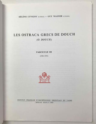 Les ostraca grecs de Douch (O. Douch). Fascicule 1 (1-57). Fascicule 2 (58-183). Fascicule 3 (184-355). Fascicule 4 (356-505). Fascicule 5 (506-639) (complete set)[newline]M3868a-18.jpeg