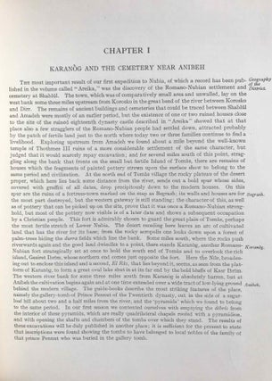 University of Pennsylvania, the Eckley B. Coxe Junior Expedition to Nubia, 8 volumes (complete set). Vol. I: Areika. Vol. II: Churches in Lower Nubia. Vol. III & IV: Karanog, the Romano-Nubian cemetery, text & plates. Vol. V: Karanog, the town. Vol. VI: Karanog, the meroitic inscriptions of Shablûl and Karanog. Vol. VII: Buhen, text. Vol. VIII: Buhen, plates.[newline]M3886c-22.jpg
