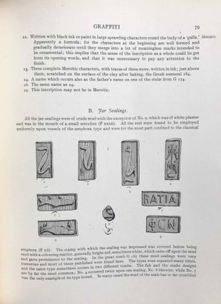 University of Pennsylvania, the Eckley B. Coxe Junior Expedition to Nubia, 8 volumes (complete set). Vol. I: Areika. Vol. II: Churches in Lower Nubia. Vol. III & IV: Karanog, the Romano-Nubian cemetery, text & plates. Vol. V: Karanog, the town. Vol. VI: Karanog, the meroitic inscriptions of Shablûl and Karanog. Vol. VII: Buhen, text. Vol. VIII: Buhen, plates.[newline]M3886c-24.jpg