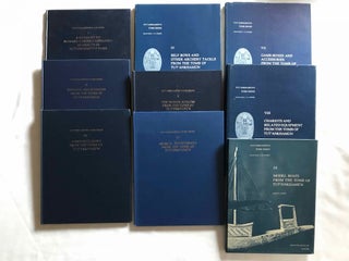 Tutankhamen's tomb series, 9 volumes. 1-A handlist to Howard Carter's catalogue of objects in Tutankhamun's tomb. 2-Hieratic inscriptions from the tomb of Tutankhamen. 3-Composite Bows from the Tomb of Tutankhamun. 4-Self bows and other archery tackle from the tomb of Tutankhamun. 5-The human remains from the tomb of Tutankhamun. 6-Musical instruments from the tomb of Tut'ankhamun. 7-Game-boxes and accessories from the tomb of Tutankhamun. 8-Chariots and Related Equipment from the Tomb of Tutankhamun. 9-Model boats from the tomb of Tut'ankhamûn.