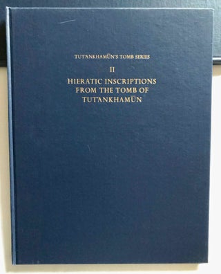 Tutankhamen's tomb series, 9 volumes. 1-A handlist to Howard Carter's catalogue of objects in Tutankhamun's tomb. 2-Hieratic inscriptions from the tomb of Tutankhamen. 3-Composite Bows from the Tomb of Tutankhamun. 4-Self bows and other archery tackle from the tomb of Tutankhamun. 5-The human remains from the tomb of Tutankhamun. 6-Musical instruments from the tomb of Tut'ankhamun. 7-Game-boxes and accessories from the tomb of Tutankhamun. 8-Chariots and Related Equipment from the Tomb of Tutankhamun. 9-Model boats from the tomb of Tut'ankhamûn.