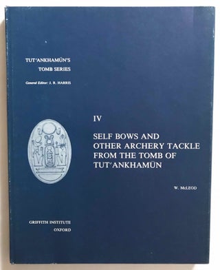 Tutankhamen's tomb series, 9 volumes. 1-A handlist to Howard Carter's catalogue of objects in Tutankhamun's tomb. 2-Hieratic inscriptions from the tomb of Tutankhamen. 3-Composite Bows from the Tomb of Tutankhamun. 4-Self bows and other archery tackle from the tomb of Tutankhamun. 5-The human remains from the tomb of Tutankhamun. 6-Musical instruments from the tomb of Tut'ankhamun. 7-Game-boxes and accessories from the tomb of Tutankhamun. 8-Chariots and Related Equipment from the Tomb of Tutankhamun. 9-Model boats from the tomb of Tut'ankhamûn.