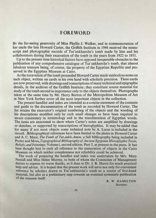 Tutankhamen's tomb series, 9 volumes (complete set) + 2 additional volumes, as follows: 1-A handlist to Howard Carter's catalogue of objects in Tutankhamun's tomb.