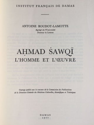 Ahmad Sawqi (1868-1932). L'homme et l'oeuvre.[newline]M4059a-01.jpg