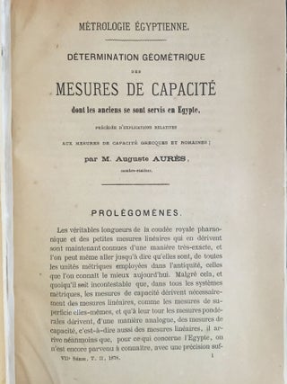Métrologie égyptienne: détermination géométrique des mesures de capacité dont les Anciens se sont servis en Egypte. Précédée d'explications relatives aux mesures de capacité grecques et romaines.