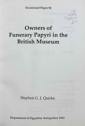 Owners of funerary papyri in the British Museum. XEROX.