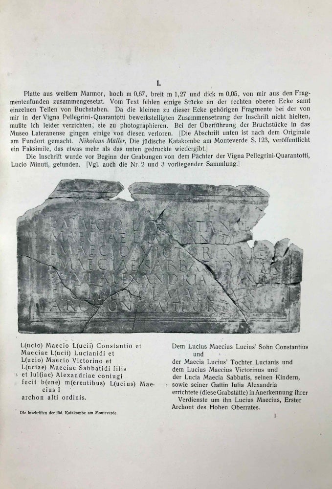 Item #M4165 Die Inschriften der jüdischen Katakombe am Monteverde zu Rom. MÜLLER Nikolaus - BEES Nikos A.[newline]M4165.jpeg