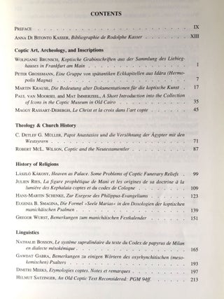 Coptology. Past, present, and future. Studies in honour of Rodolphe Kasser.