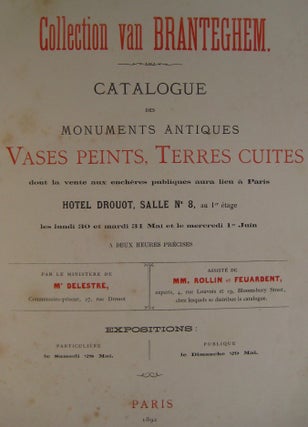 Collection van Branteghem. Catalogue des Monuments Antiques. Vases peints & Terres cuites (Hotel Drouot: vente des 30, 31 et 1er juin 1892). (Note: with 69 plates out of 75).[newline]M4222-04.jpg
