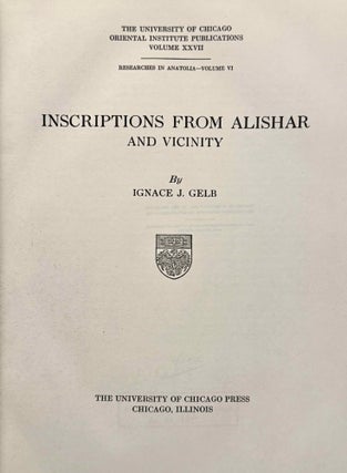 Inscriptions from Alishar and Vicinity (XEROX)
