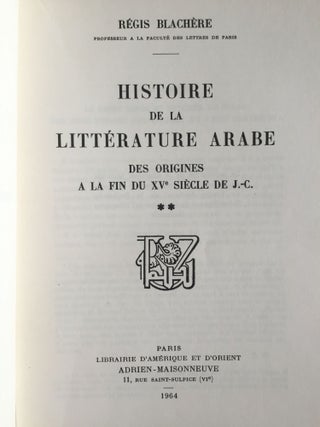 Histoire de la littérature arabe. Des origines à la fin du XVe siècle.[newline]M4382-05.jpg