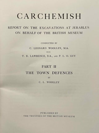 Carchemish. Report on the Excavations at Jerablus on Behalf of the British Museum. Vol. I: Introductory. Vol. II: The town defences. Vol. III: The excavations in the inner town. The Hittite inscriptions (complete set)[newline]M4399f-08.jpeg
