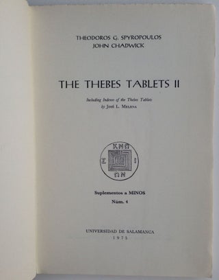 The Thebes tablets II, including indexes of the Thebes Tablets by José L. Melena.[newline]M4434-01.jpg