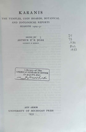 Item #M4569a Karanis. The Temples, Coin Hoards, Botanical and Zoological Reports, Seasons...