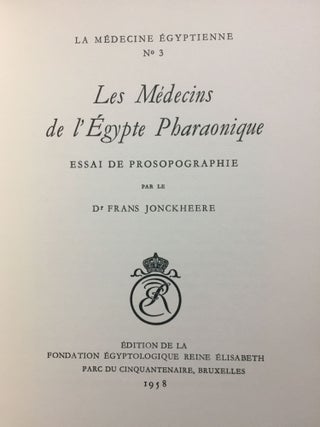 Les médecins de l'Egypte pharaonique. Essai de prosopographie.[newline]M4588-01.jpg