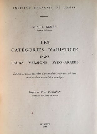 Les catégories d'Aristote dans leurs versions syro-arabes[newline]M4603-01.jpg
