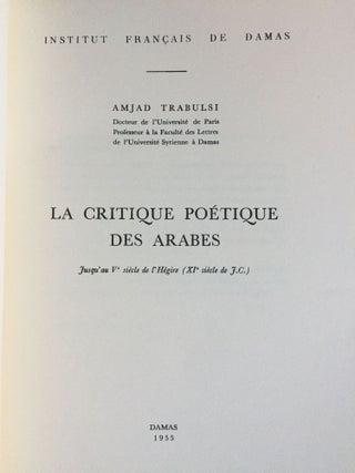 La critique poétique des Arabes, jusqu'au Ve siècle de l'Hégire (Xie siècle de J.C.)[newline]M4605-01.jpg