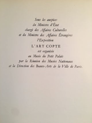 L'art copte. Petit Palais Paris, 17 Juin 15 Septembre 1964.[newline]M4637-02.jpg
