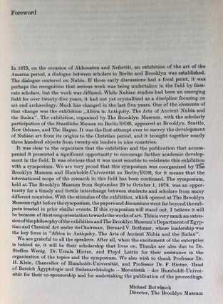 Africa in Antiquity. The Arts of Ancient Nubia and the Sudan. Proceedings of the Symposium Held in Conjunction with the Exhibition, Brooklyn, September 29- October 1, 1978