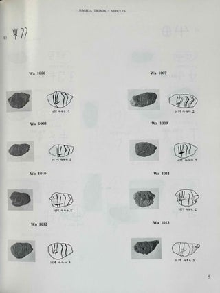Recueil des inscriptions en lin&eacute;aire A. Vol. 1: Tablettes &eacute;dit&eacute;es avant 1970. Vol. 2: Nodules, Scell&eacute;s et Rondelles &eacute;dit&eacute;s avant 1970. Vol. 3: Tablettes, nodules et rondelles &eacute;dit&eacute;s en 1975 et 1976. Vol. 4: Autres Documents. Vol. 5: Addenda, Corrigenda, Concordances, Index et Planches des signes (complete set)[newline]M4767g-13.jpeg