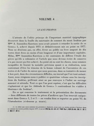 Recueil des inscriptions en lin&eacute;aire A. Vol. 1: Tablettes &eacute;dit&eacute;es avant 1970. Vol. 2: Nodules, Scell&eacute;s et Rondelles &eacute;dit&eacute;s avant 1970. Vol. 3: Tablettes, nodules et rondelles &eacute;dit&eacute;s en 1975 et 1976. Vol. 4: Autres Documents. Vol. 5: Addenda, Corrigenda, Concordances, Index et Planches des signes (complete set)[newline]M4767g-26.jpeg