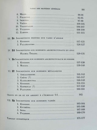 Recueil des inscriptions en lin&eacute;aire A. Vol. 1: Tablettes &eacute;dit&eacute;es avant 1970. Vol. 2: Nodules, Scell&eacute;s et Rondelles &eacute;dit&eacute;s avant 1970. Vol. 3: Tablettes, nodules et rondelles &eacute;dit&eacute;s en 1975 et 1976. Vol. 4: Autres Documents. Vol. 5: Addenda, Corrigenda, Concordances, Index et Planches des signes (complete set)[newline]M4767g-37.jpeg