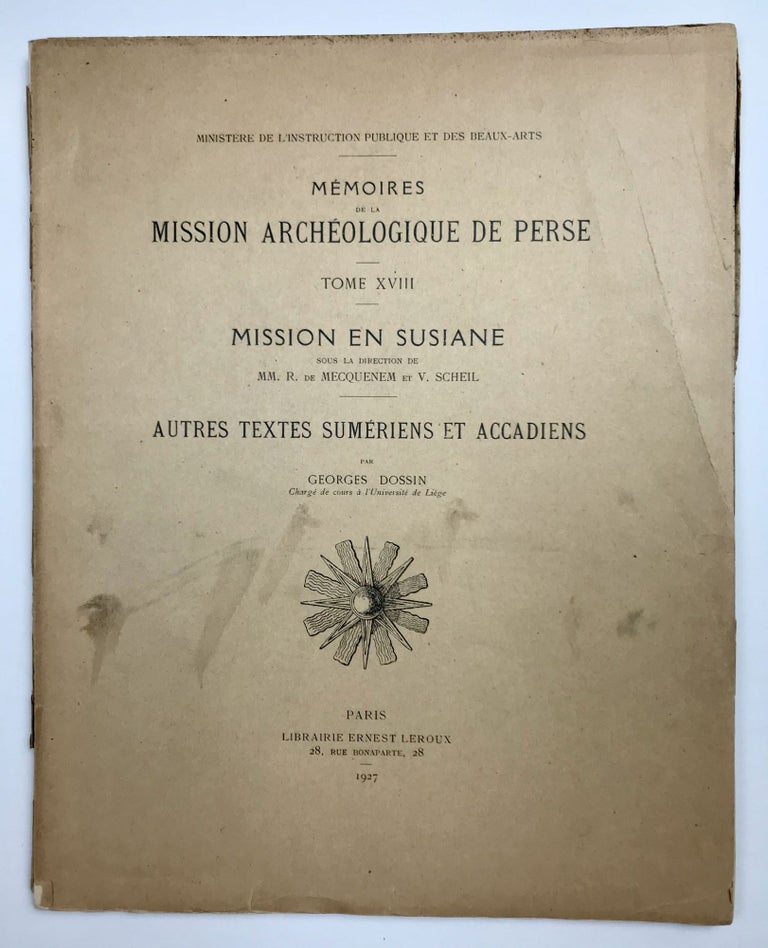 Item #M4775 Mission en Susiane. Autres Textes Sumériens et Accadiens. DOSSIN Georges.[newline]M4775.jpeg