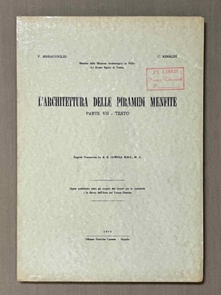 L'Architettura delle Piramidi Menfite. Parts II to VIII. Part II: La Piramide di Sechemkhet, La Layer Pyramid di Zauiet-el-Aryan e le minori piramidi attribuite alla III dinastia. [with:] Addenda. [with:] 2 Addenda. Part III: Il Complesso di Meydum, la Piramide a Doppia Pendenza e la Piramide Settentrionale in Pietra di Dahsciur. Part IV: La Grande Piramide di Cheope. Part V: Le Piramidi de Zedefra e di Chefren. Part VI: La Grande Fassa di Zauiet el-Aryan, la Piramide di Micerino, il Mastabat Faraun, la Tomba di Khentkaus. Part VII: Le Piramidi di Userkaf, Sahura, Neferirkara. La Piramide Incompiuta e le Piramidi minori di Abu Sir. Part VIII: La Piramide di Neuserra, la Small Pyramid di Abu Sir, la Piramide distrutta di Saqqara ed il Compleso di Zedkara Isesi e della sua Regina. With: Notizie sulle piramidi di Zedefr&acirc;, Zedkar&acirc; Isesi, Teti (complete set of 16 volumes)[newline]M4979c-29.jpeg