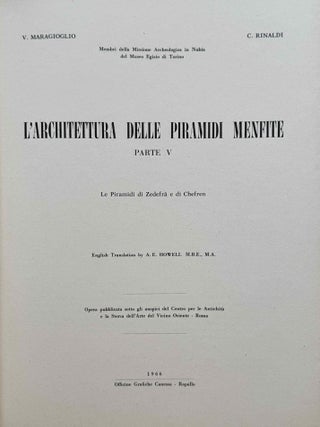 L'Architettura delle Piramidi Menfite. Parts II to VIII. Part II: La Piramide di Sechemkhet, La Layer Pyramid di Zauiet-el-Aryan e le minori piramidi attribuite alla III dinastia. [with:] Addenda. [with:] 2 Addenda. Part III: Il Complesso di Meydum, la Piramide a Doppia Pendenza e la Piramide Settentrionale in Pietra di Dahsciur. Part IV: La Grande Piramide di Cheope. Part V: Le Piramidi de Zedefra e di Chefren. Part VI: La Grande Fassa di Zauiet el-Aryan, la Piramide di Micerino, il Mastabat Faraun, la Tomba di Khentkaus. Part VII: Le Piramidi di Userkaf, Sahura, Neferirkara. La Piramide Incompiuta e le Piramidi minori di Abu Sir. Part VIII: La Piramide di Neuserra, la Small Pyramid di Abu Sir, la Piramide distrutta di Saqqara ed il Compleso di Zedkara Isesi e della sua Regina (15 volumes, complete set)