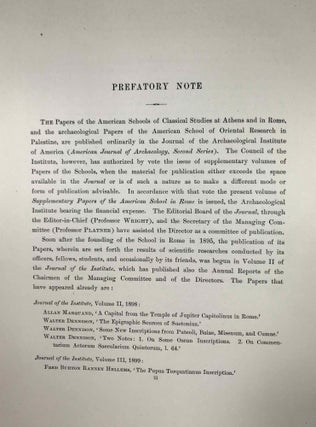 Supplementary Papers of the American School of Classical Studies in Rome. Volume I