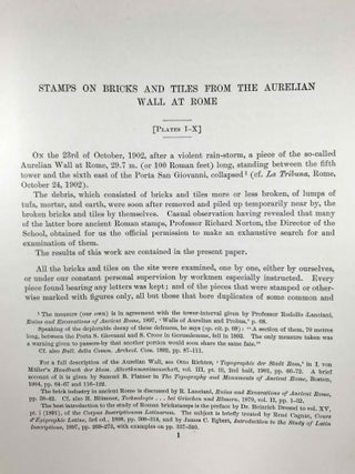 Supplementary Papers of the American School of Classical Studies in Rome. Volume I