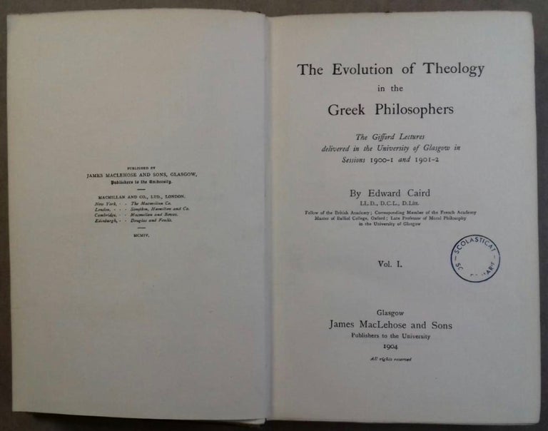 Item #M5013 The Evolution of Theology in the Greek Philosophers. CAIRD Edward.[newline]M5013.jpg