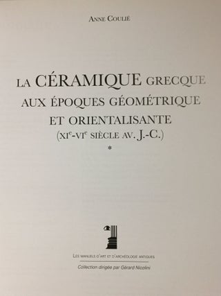 La céramique grecque aux époques géométrique et orientaliste (XIe-VIe siècle av. J.-C.). Volume 1.[newline]M5042-01.jpg