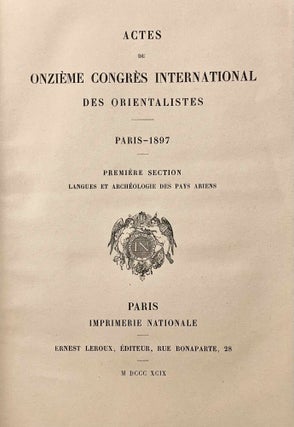 Actes du onzième congrès international des orientalistes. Paris - 1897. 5 volumes (complete)[newline]M5234-03.jpeg