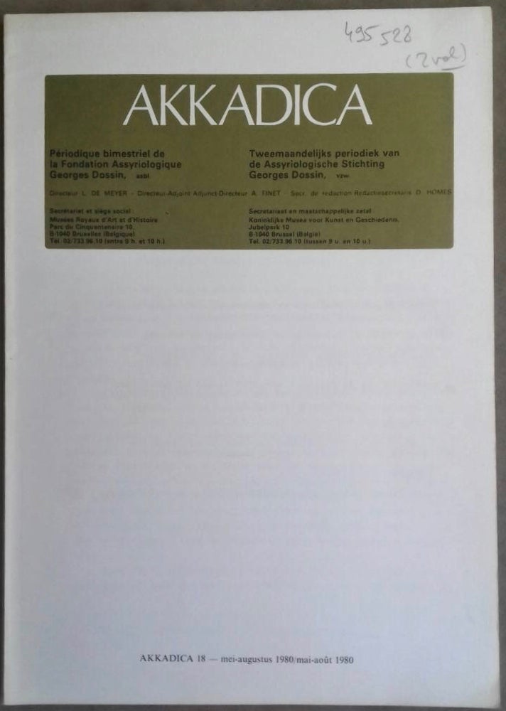 Item #M5239 Akkadica 18 et 20 (Mai-août, novembre-décembre 1980). AAE - Journal - Single issue.[newline]M5239.jpg