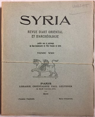Item #M5271 SYRIA. Revue d'art oriental et d'archéologie. Tome XXII, 4 parts in 3...