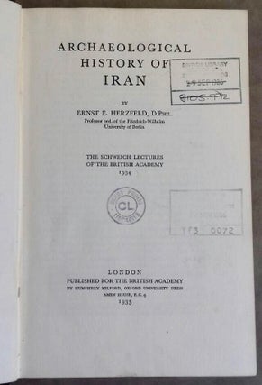 Item #M5333 Archaeological history of Iran. HERZFELD Ernst E[newline]M5333.jpg