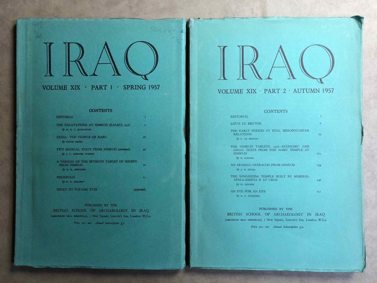 Item #M5346 Iraq. Journal of the British School of Archaeology in Iraq. Volume XIX. Parts 1-2. 1957. AAE - Journal - Single issue.[newline]M5346.jpg