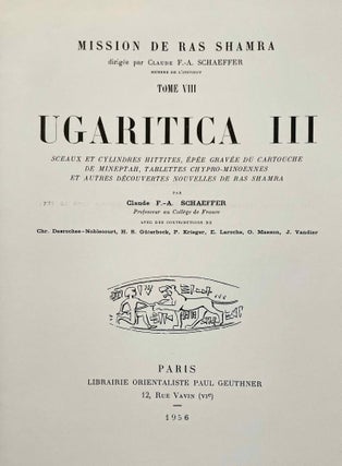 Ugaritica. Etudes relatives aux découvertes de Ras Shamra. Vol. I, II, III, IV, V & VI.